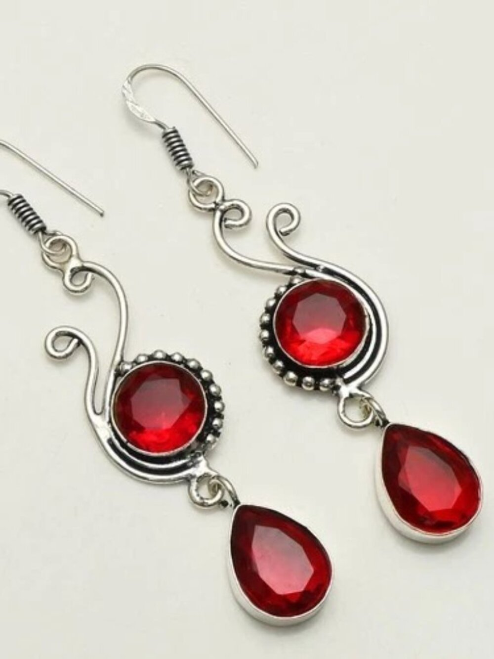 Garnet Gemstone Sterling Silver Drop Dangle Earrings